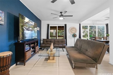 living area with dining area off to the left