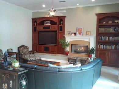 Large family room with built ins