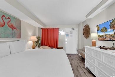 Bedroom with light hardwood / wood-style floors