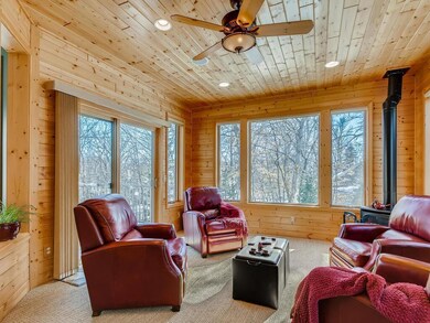 Recessed lighting, gas fireplace, ceilingfan and a
