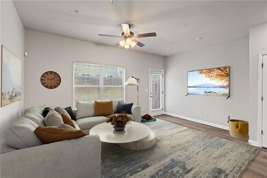 Living area with a wealth of natural light, dark w