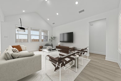 Great room with vaulted ceiling