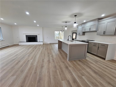 Spacious Living room and kitchen with wood burning