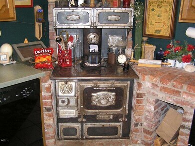 Wood cook stove in kitchen