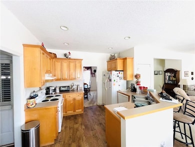 Kitchen with under cabinet range hood, dark wood f