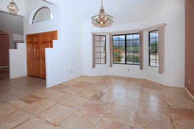 Formal dining room with mountain views