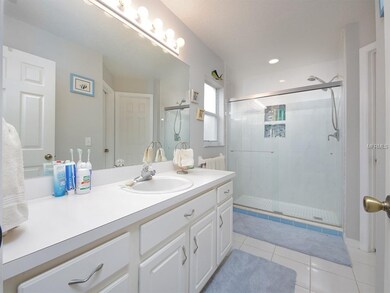 Master bathroom with updated tile shower.