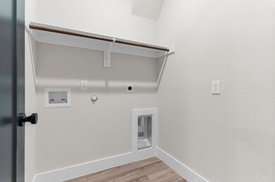 Clothes washing area featuring hookup for a gas dryer, hookup for an electric dryer, light wood-type flooring, and washer hookup