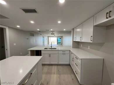 Kitchen with a sink, visible vents, light wood fin