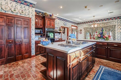 Kitchen with Brick Floors, Real Wood Custom Cabine