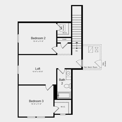Second Floor Plan - Additional highlights include: fireplace in the great room, a soaking tub with a separate shower in the primary bathroom, and a covered back patio