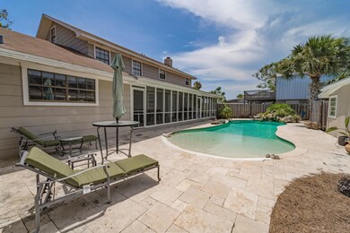 pool has a custom water fall