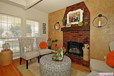 Wood burning fireplace with new cedar mantle.  Bea