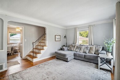 Living room featuring ceiling fan and wood-type flooring