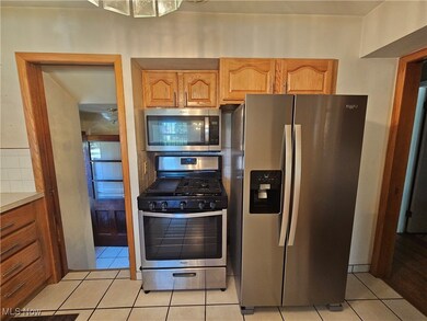 Kitchen range, microwave and fridge