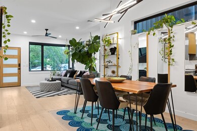 Dining room featuring wood finished floors, visib