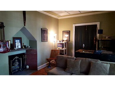 Living Room. brick fireplace