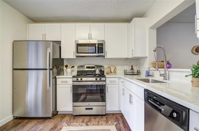 Kitchen with hardwood / wood-style floors, white c