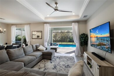 Living room with private pool view