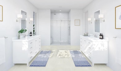 Primary bath with glass-shower enclosure