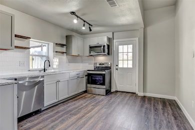 Kitchen featuring plenty of natural light, dark hardwood / wood-style flooring, sink, and appliances with stainless steel finishes