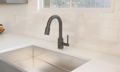 Stainless steel front sink and matte black faucet