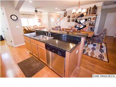 Kitchen island looks out to rest of living area, g