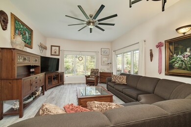 Living room with tile plank flooring