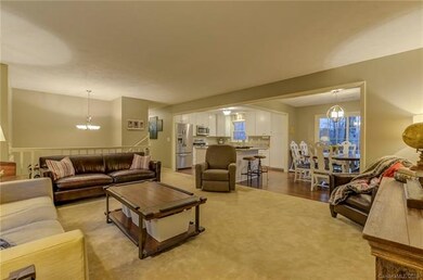 Open concept living room, dining room & kitchen.
