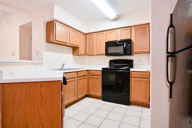 Kitchen featuring black appliances, a sink, light