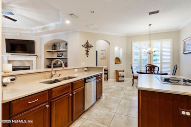 Open Living with Built-ins and Fireplace