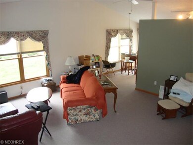 Vaulted ceilings in spacious living room