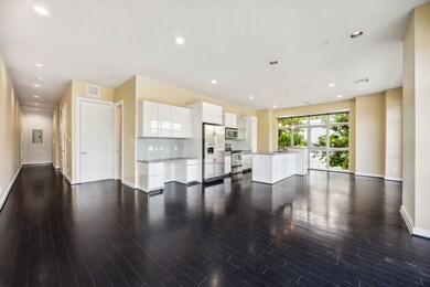 Open concept room with recessed lighting and dark