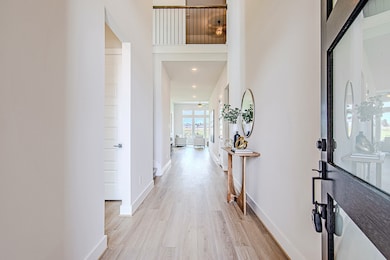 Step through the modern glass door into a light-fi