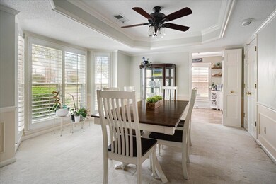 Dining room featuring a raised ceiling, a wealth o