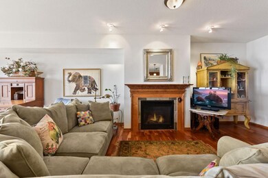 Gas fireplace is the focal point of the living are