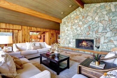 Massive Alaskan slate fireplace