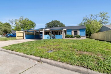 Front side view of a single-story house with blue