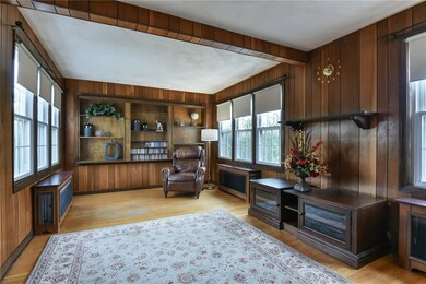 Living room with built-in shelves