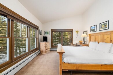 Carpeted bedroom featuring multiple windows, a bas