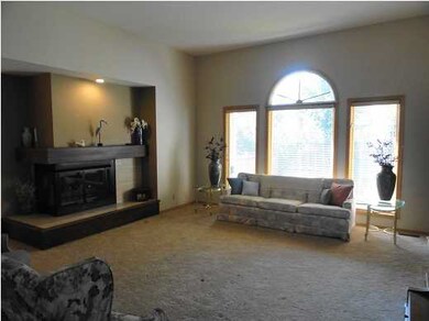 SPACIOUS LIVING ROOM WITH TWO-WAY GAS FIREPLACE.