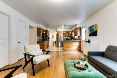 Family room view into kitchen