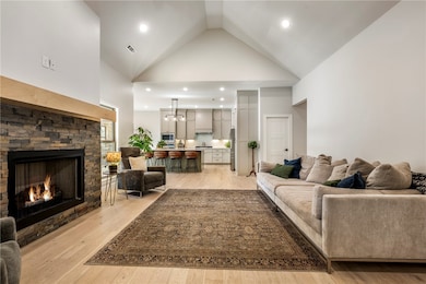 Open concept living room with kitchen view