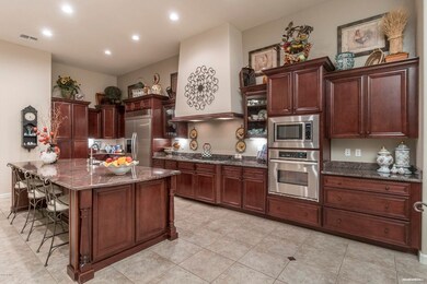 Staggared cherry cabinets