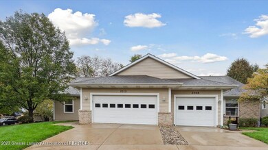 front view, 2 car garage