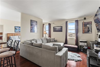 Spacious living/dining room with views of the Cres