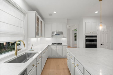 Proverbial window over the sink plus on more (not in photos) that overlooks the backyard. This is a beautiful space with gorgeous gold touches in the faucet, hardware and lighting.