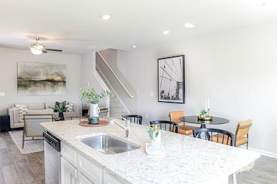 Kitchen featuring a sink, dark wood-style flooring, white cabinetry, a ceiling fan, and stainless steel dishwasher