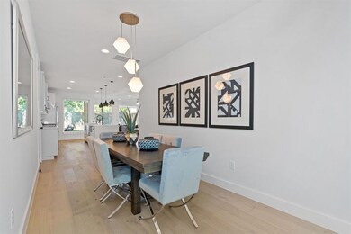 Geometric lighting adds a creative touch.