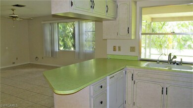 View from the kitchen into the family room.